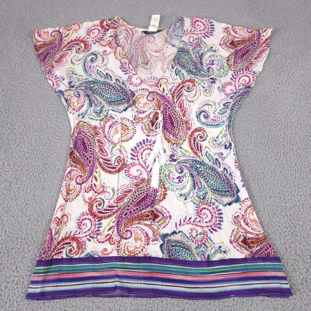 Lauren Ralph Lauren Cover-Up Dress Womens XS Paisley Flutter Sleeve Empire Waist